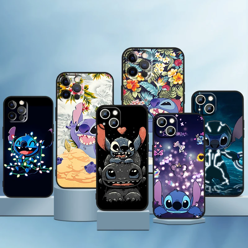 

Lilo And Stitch For Apple iPhone 14 13 12 11 Pro Max Mini XS Max X XR 7 8 Plus 5S Silicone Black Soft Phone Case Coque Capa