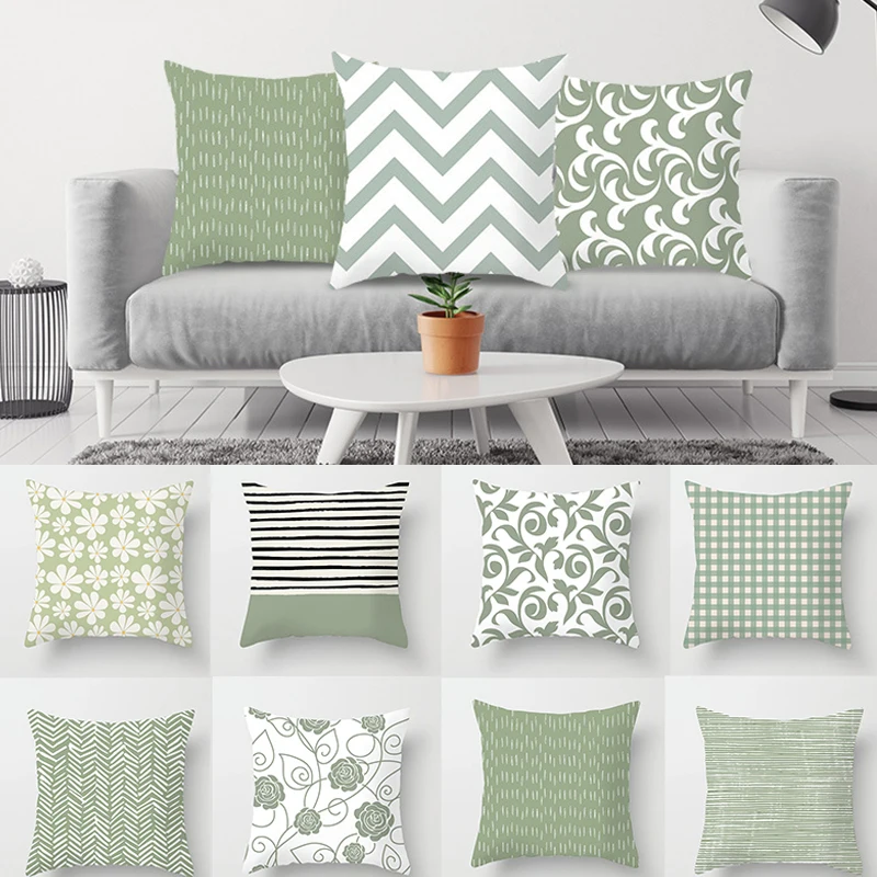 

45*45cm Geometric Pillowcase Green Fresh Cushion Cover Pillow Cases Household Items Modern Durable Cyan Fresh Decorative Soft
