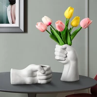 white fist vase ceramic body flower arrangement abstract art palm living room art decor hydroponic vase crafts home decoration