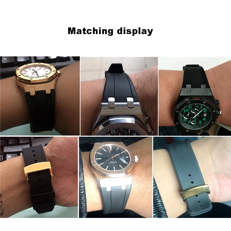 For AP  Folding buckle Watch strap  suitable for Abby strap 15400 / 26470 / 15703 silicone rubber black strap 28mm