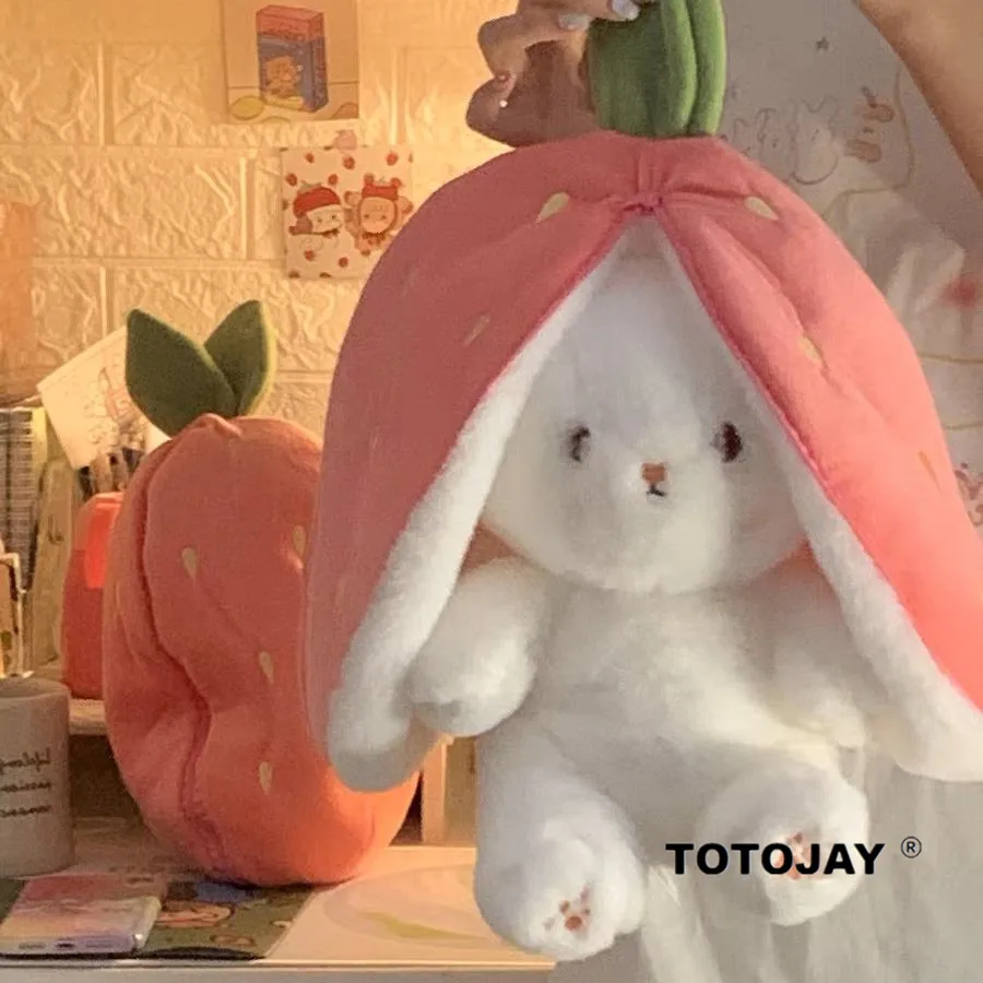 

Милая Кукла Кролик картрот и клубника, плюшевая подушка, трансформирующая кролик, плюшевая игрушка с животными из мультфильмов для подушки, креативная детская игрушка, подарок для любимого