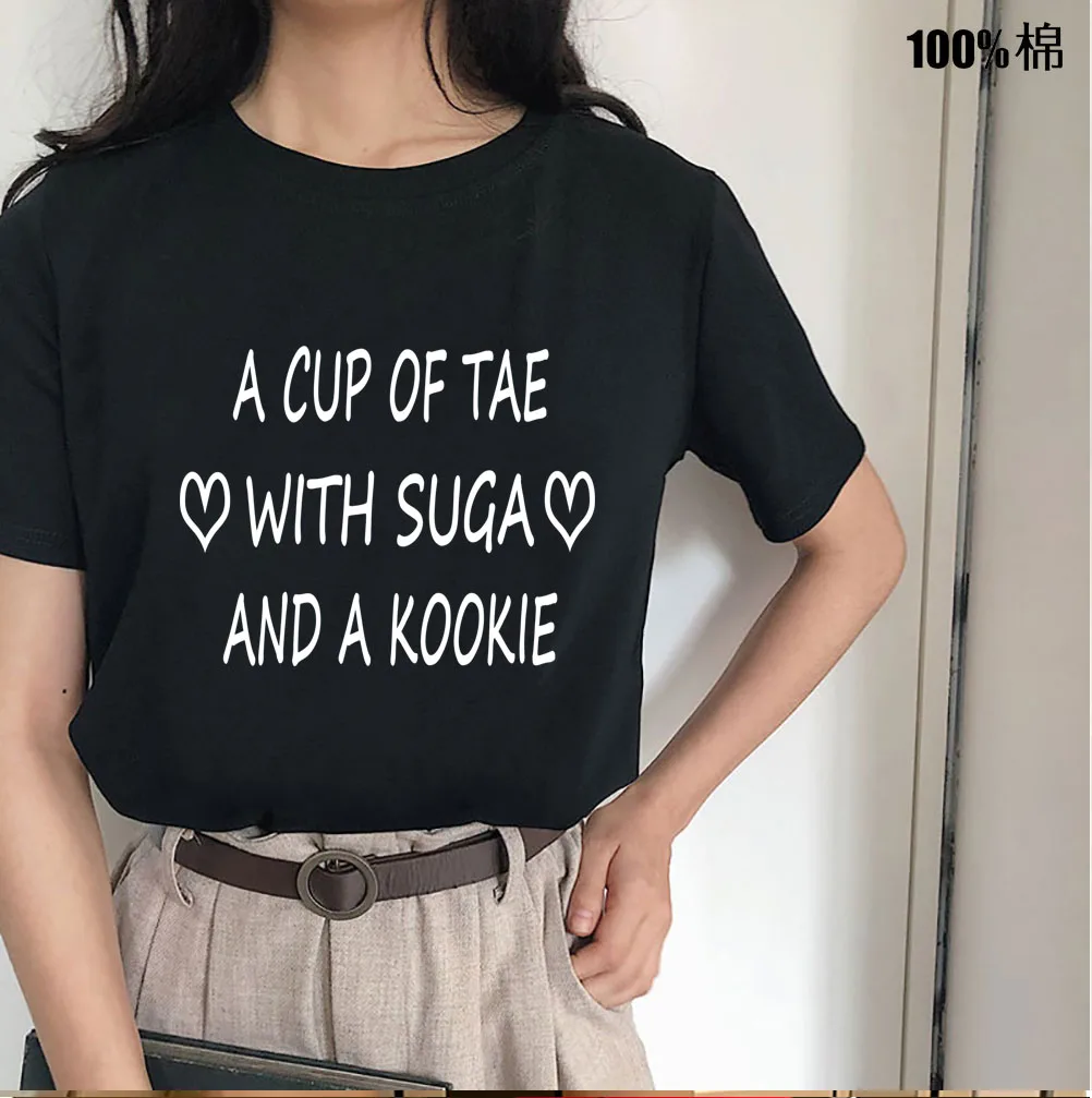 Женская футболка A CUP OF TAE With Suga AND Kookie хлопковая повседневная забавная для женщин и