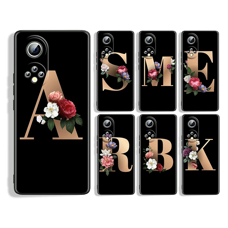 

Letter Alphabet Flowers Silicone Cover For Honor 60 50 SE 30 3i 20 20S 10 10i 10X 9X 8X 8A 7A Pro Lite Phone Case Coque