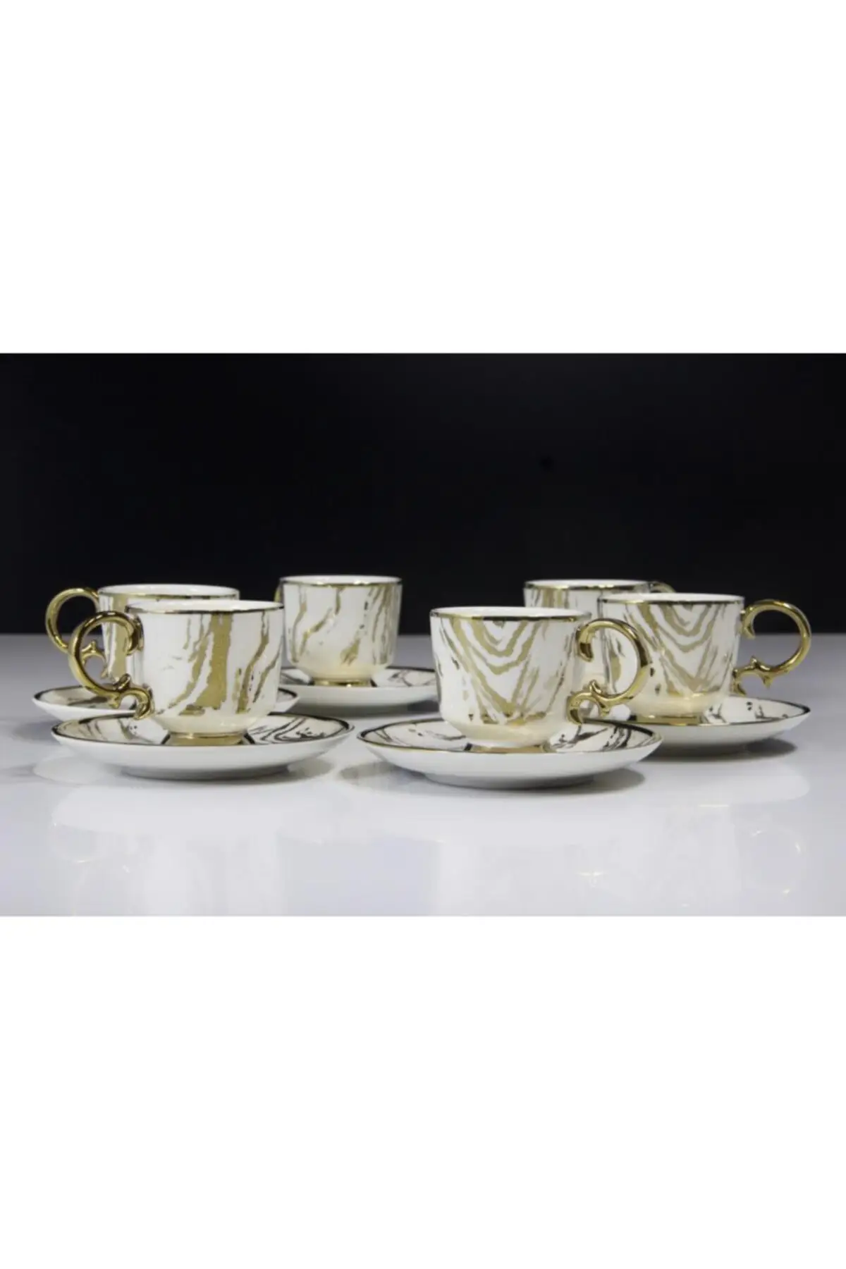 

Amazing Turkish Greek Arabic Coffee & Espresso Cup Set Porcelain 6 Psc. Patterned Footed Cup Set White Ist-65