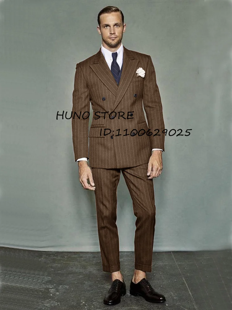 Мужские костюмы темно-синего цвета в полоску из 2 предметов свадебные с