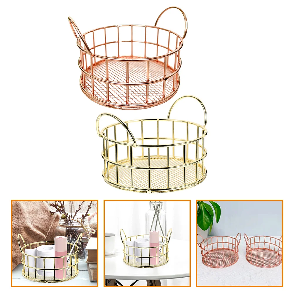 

2 Pcs Desk Storage Box Home Use Holder Fruit Basket Nordic Ironwork Receiving Desktop Hamper Living Room Small Metal