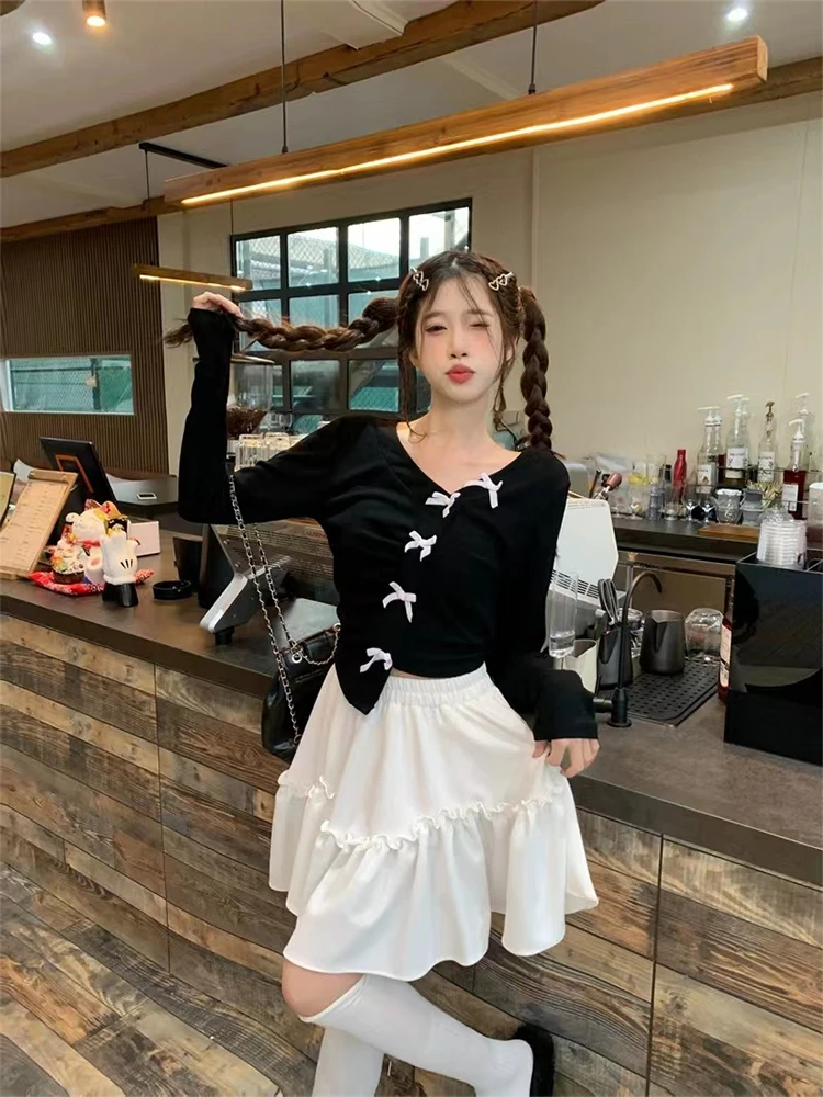 Женский офисный комплект из 2 предметов милый топ с бантом и длинными рукавами