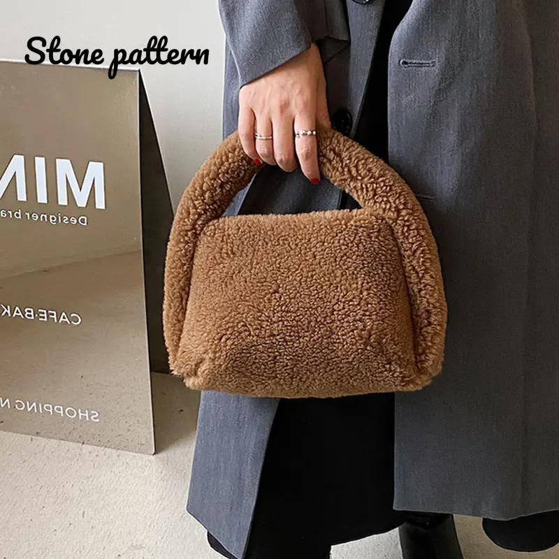 Cute Design Solid Color Small Handbags Women's Soft Pink Flannel Clutch Bag Ladies High Quality Fashion Mini Hobos Bags Female