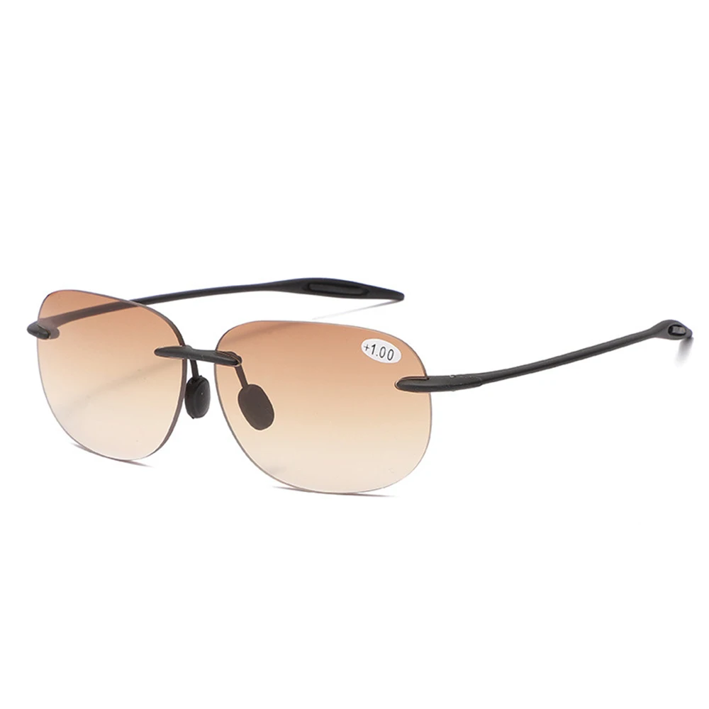 

TR90 Light Weight Grey N Brown Lenses Pilot Rimless Bifocal Reading Sunglasses +0.75 To +4 See Near and Far