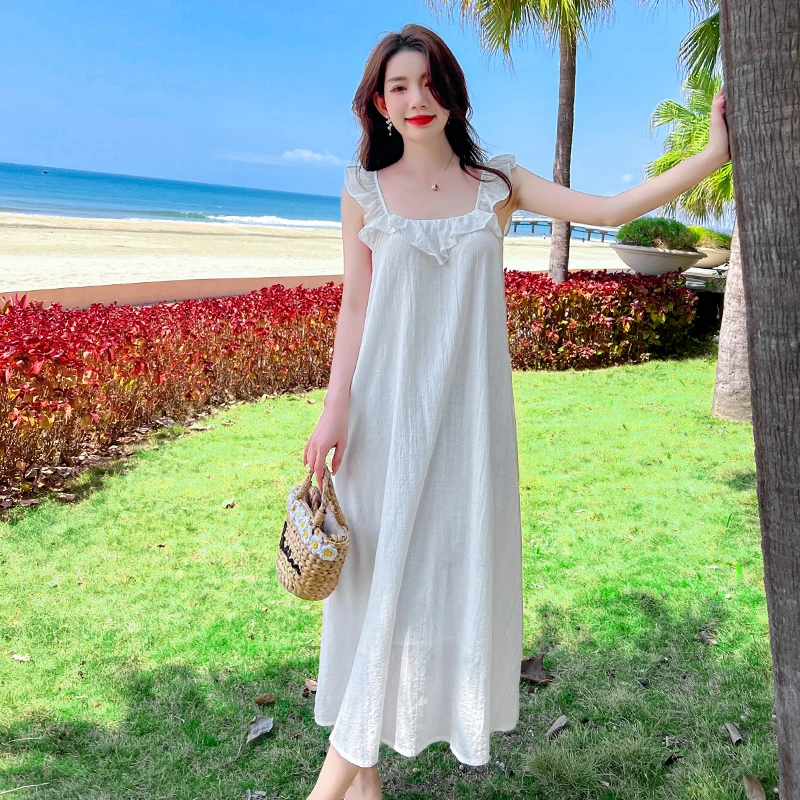 

Summer White Midi Slip Dress Women 2022 Long Elegant Loose Backless Shift Dresses for Wedding Guest Bridesmaid Birthday Prom New