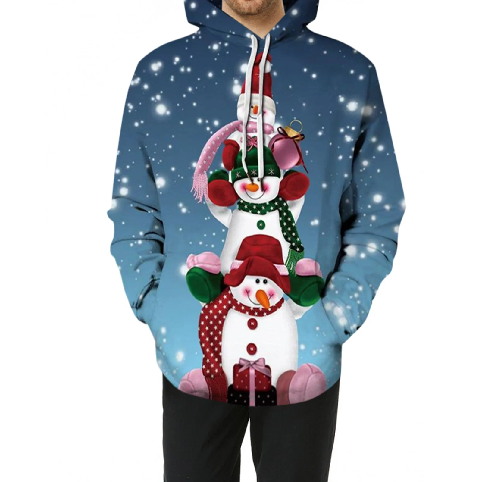 

Autumn And Winter Men's Christmas Halloween Cat Hooded Casual Sweatshirts