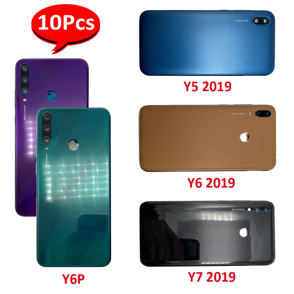 

10Pcs，NEW Battery Back Cover Panel Rear Door Housing Case With Camera Lens Side Button Replacement For Huawei Y6P Y6 Y5 Y7 2019