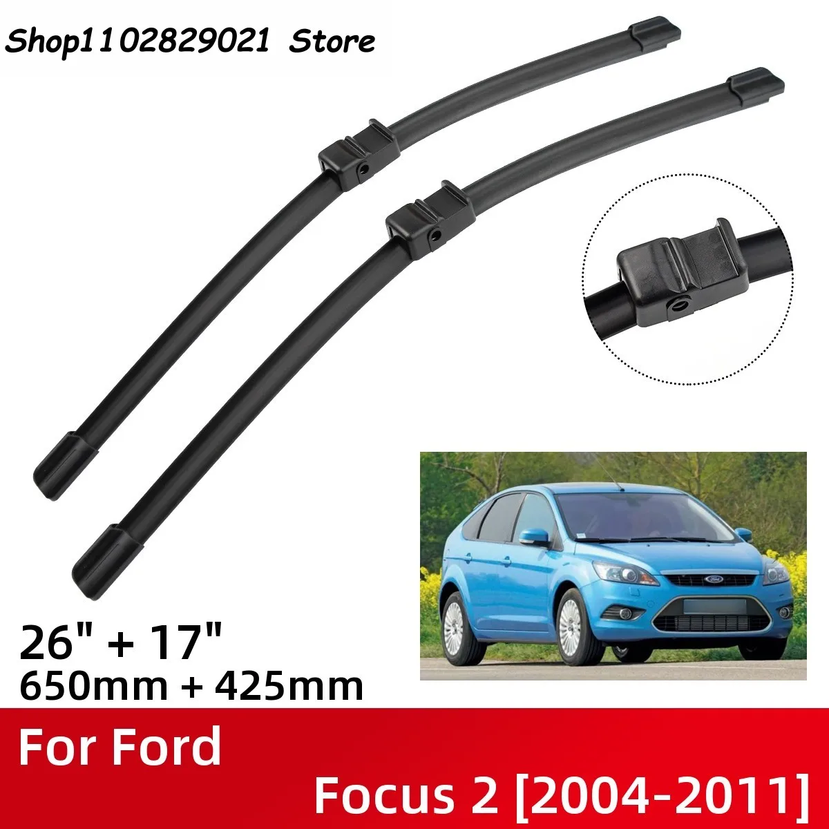 

Front Wiper Blades For Ford Focus 2 2004-2011 Windshield Windscreen Window 26"+17" 2004 2005 2006 2007 2008 2009 2010 2011