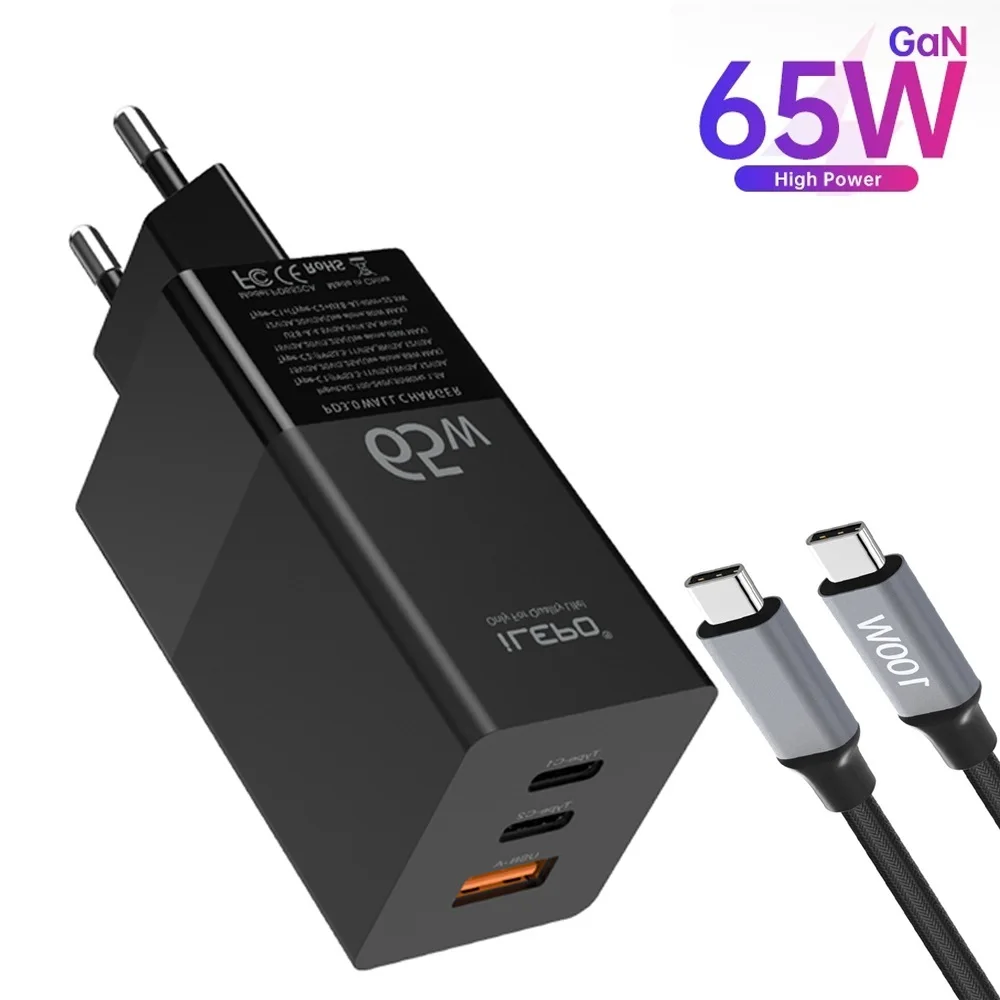 

GAN 65W USB C Charger Quick Charge QC4.0 PD3.0 USB-C With 100W Cable Type C Fast USB Charger For Macbook iPhone12 Samsung