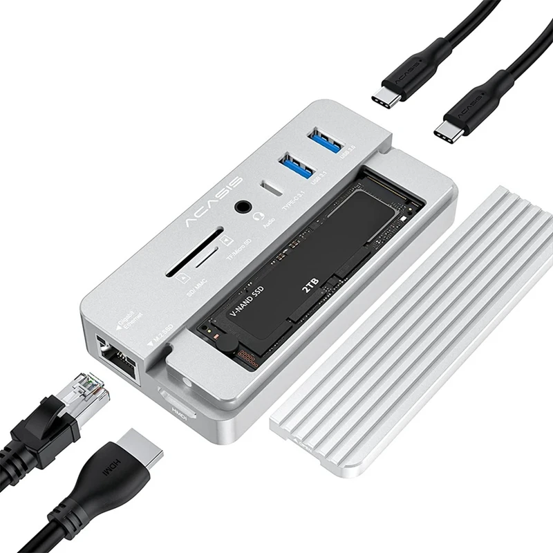 

ACASIS 10 In 1 Docking Station USB-C 3.2 HUB 10Gbps With M.2 NVME And SATA SSD Enclosure HDMI-Compatible 100W PD For PC