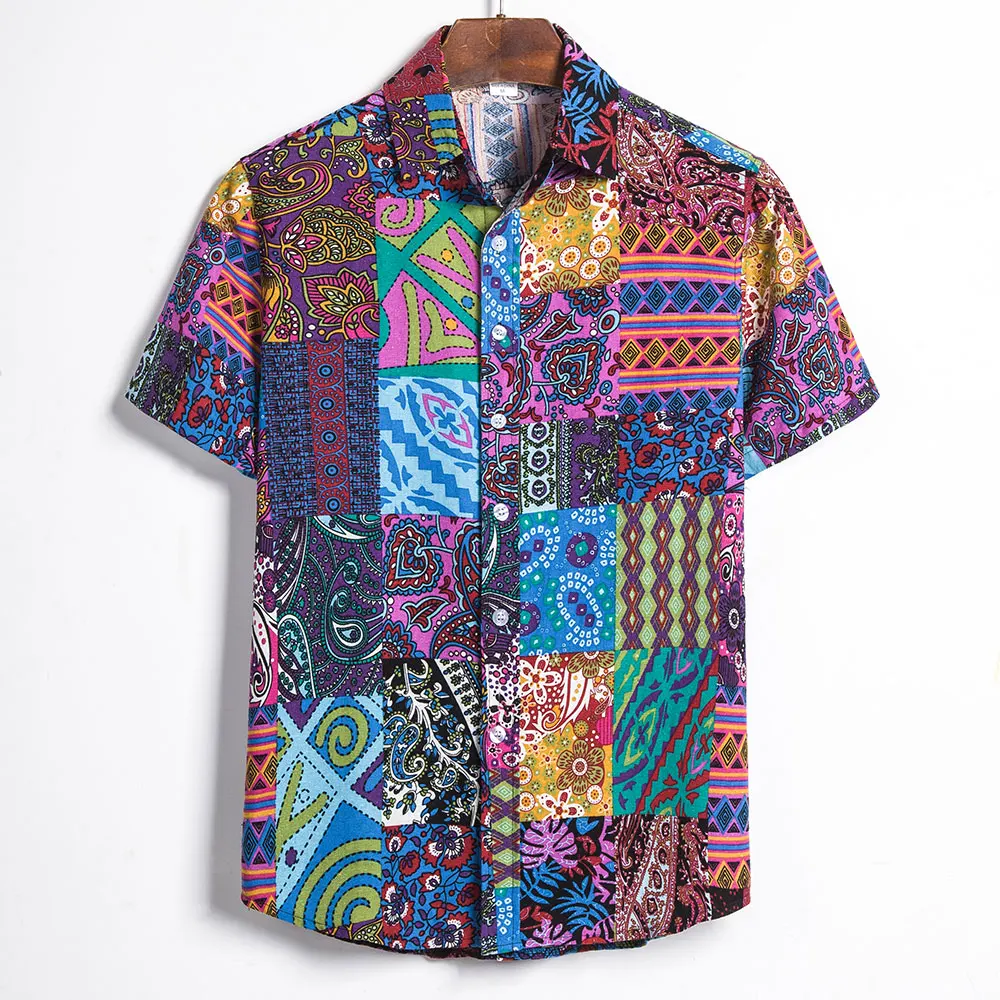 

Vintage Paisley Short Sleeve Shirt Men Chemise 2022 Brand Slim Cotton Linen Hawaiian Beach Shirts Men Party Vacation Clothing