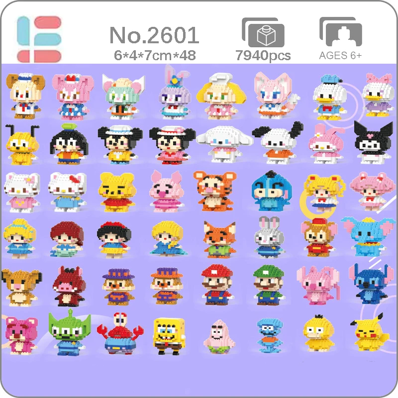 Cartoon Princess Mouse Rabbit Cat Dog Duck Bear Pig Tiger Fox Elephant Pet Animal Mini Diamond Blocks Bricks Building Toy No Box