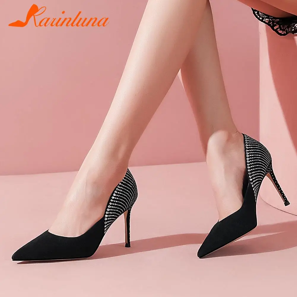 

Krainluna Trendy New Thin High Heels Pointed Toe Slip-On Crystal Women Shoes Elegant Offices Dressing Sexy Summer Shoes Woman