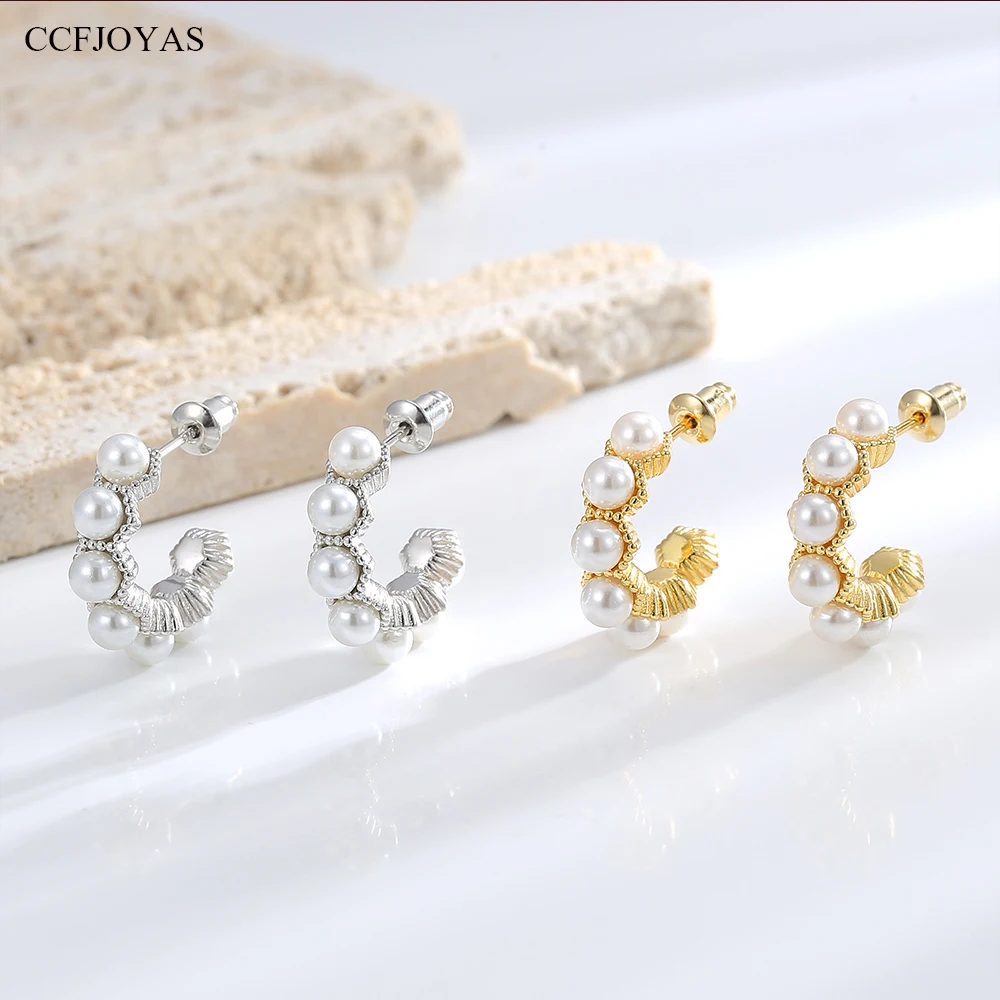 

CCFJOYAS 925 Silver Needle C-shaped Pearl Earrings for Women French Light Luxury Stud Earrings Fashion Jewelry Wholesale