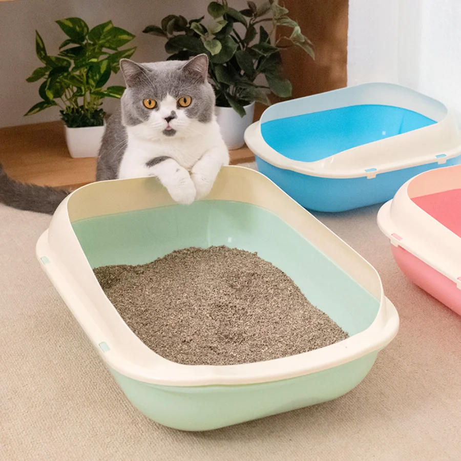 

Semi-closed Cat Toilet Kawaii No Splash Easy Clean Cats Litter Box Plastic Basin Square Caixa Fechada Gatos Pet Accessories