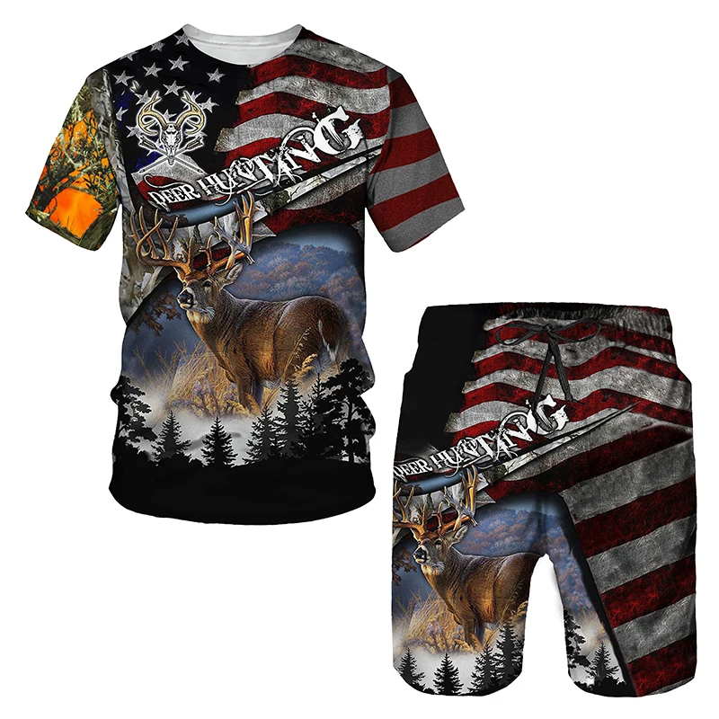

Camouflage Hunting Deer Pattern 3D Print Men's T Shirt/Shorts/Suit Sport Style Short Sleeve Tracksuit Casual Streetwear Clothes