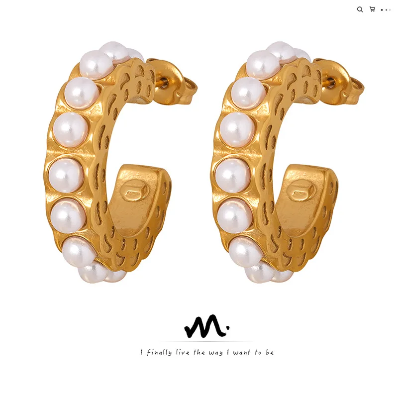 

Light Luxury Minority High-Grade Design Imitation Pearl C- Shaped Earrings Fashionable Exquisite Retro Craft Earrings All-Match