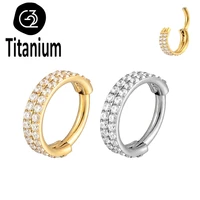 tit 1pc g23 titanium piercing double row zircon earrings nose rings body jewelry clicker septum cartilage tragus helix rings 16g