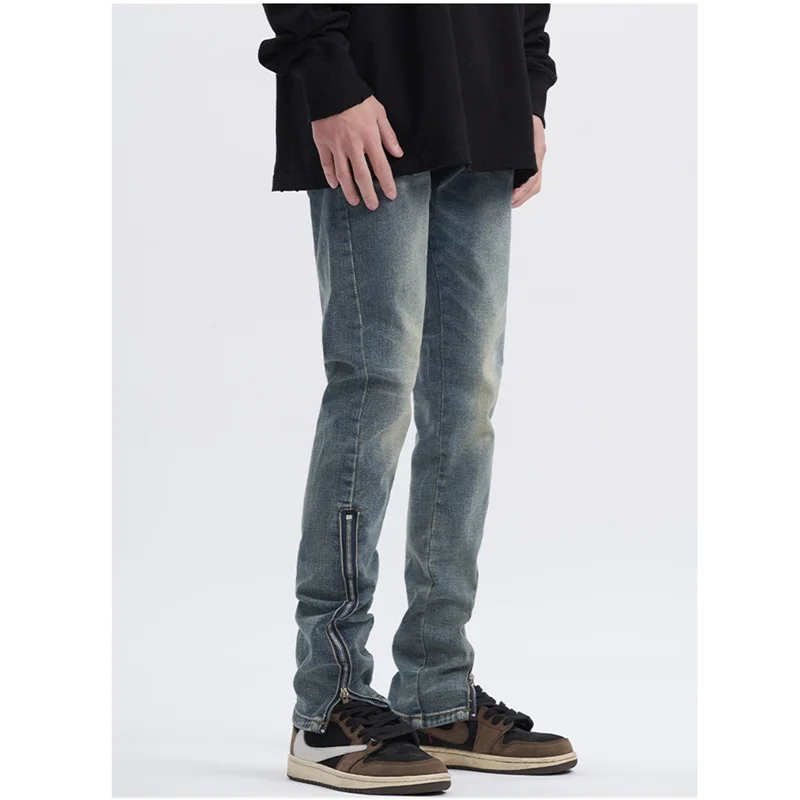 Men's Wear 2022 Autumn New Straight Cylinder Pattern Self-cultivation Lower Zipper Blue Pencil Pants Recreational Jeans Female
