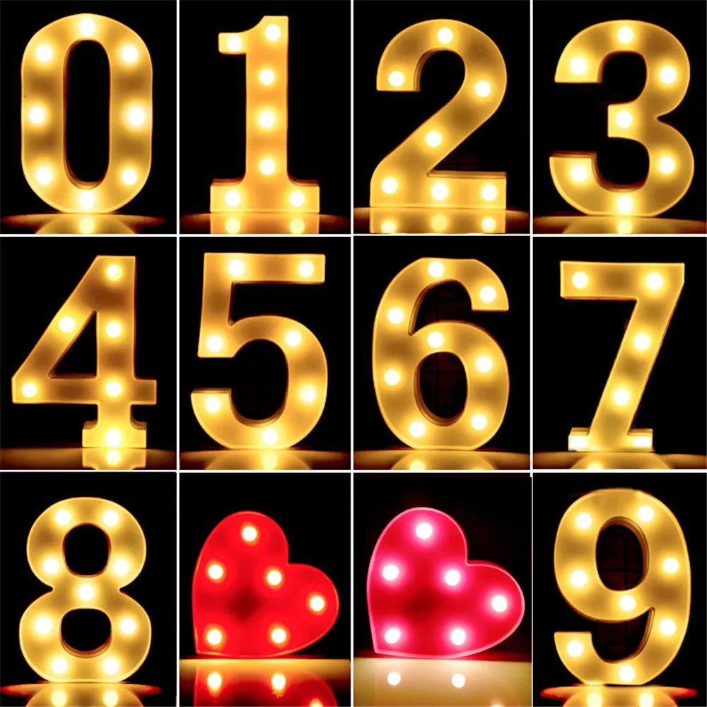 

Alphabet Letter LED Lights Luminous Number Lamp Decor Battery Night Light Valentines Wedding Birthday Christmas Party Decoration
