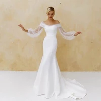 robe de mari%c3%a9e white mermaid wedding dresses off the shoulder romantic court train new royal bridal gowns 2022 satin zipper