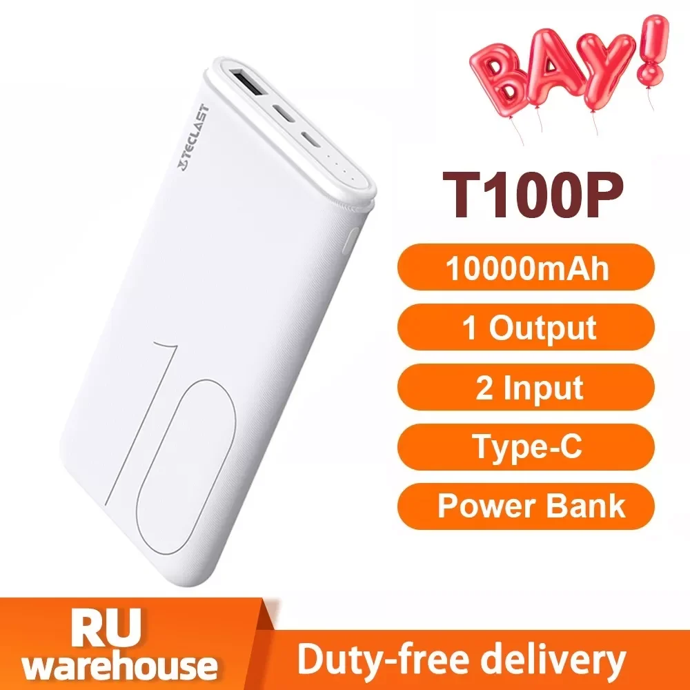

NEW T100P 10000mAh Power Bank Powerbank Dual USB External Battery Charger Micro USB / Type C 2 USB Output Double-in