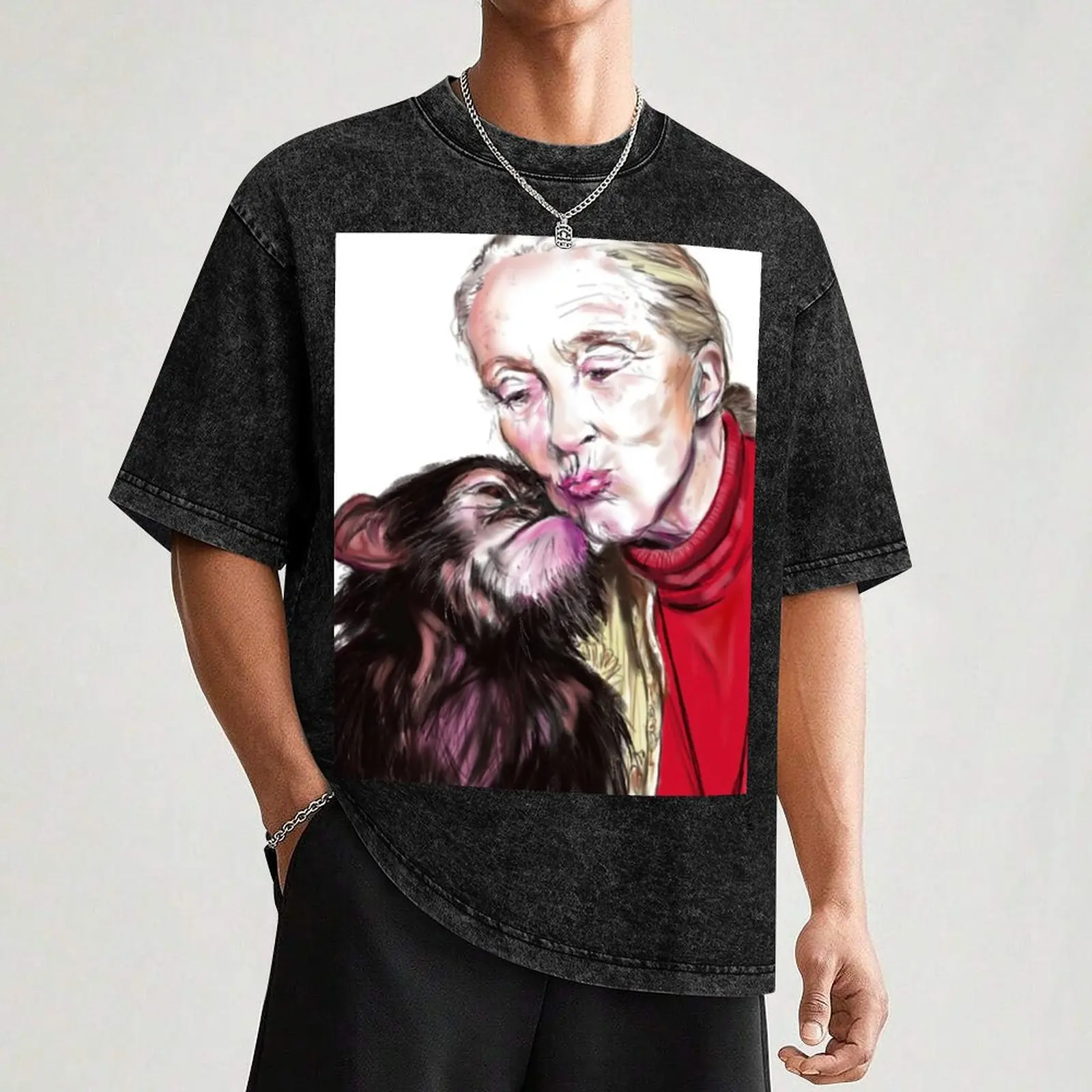 Мужская футболка Jane Goodall Chimp Kissies хлопок