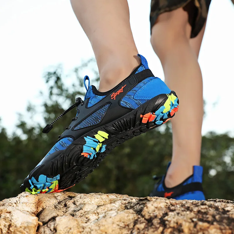 JIEMIAO New Men Trekking Hiking Shoes Light Elastic Band Mesh Breathable Men Sneakers Outdoor Trail Climbing Sports Shoes