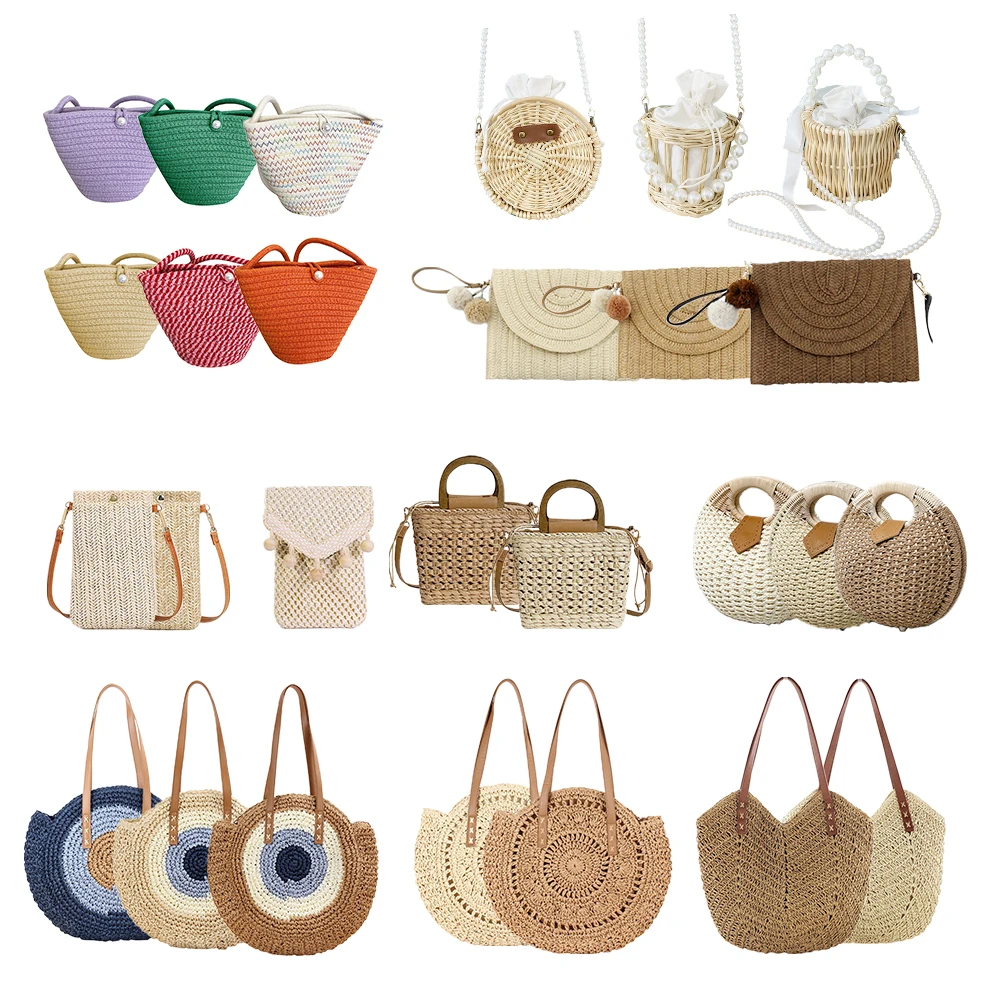

2022 New Straw Bags Summer Women Tote Bags Fashion Designer Handbags Purse Weave Drawstring Closure Handle Beach Shoulder Bag