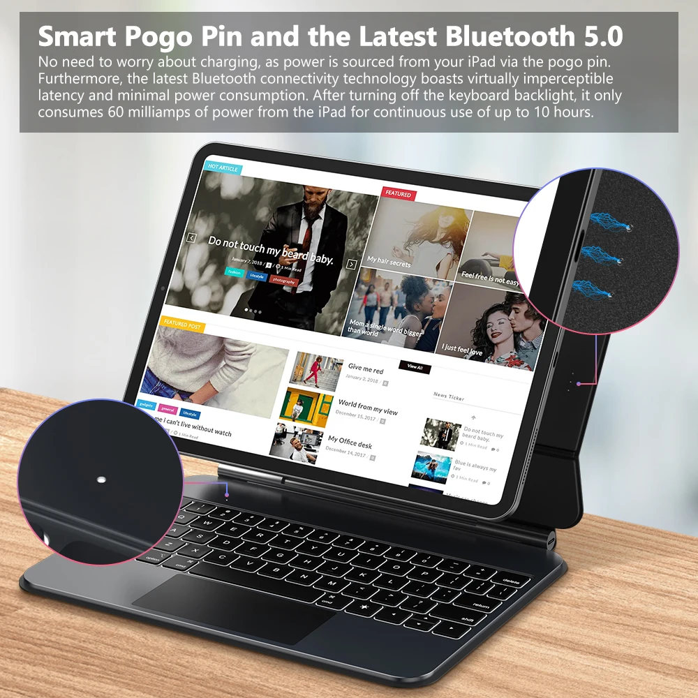 Фото GOOJODOQ Чехол с волшебной клавиатурой для iPad Pro 11 M4, iPad Air 4/5/6 Smart Pogo Pin PD18W, сквозной зарядный смарт-трекпад с жестами №2