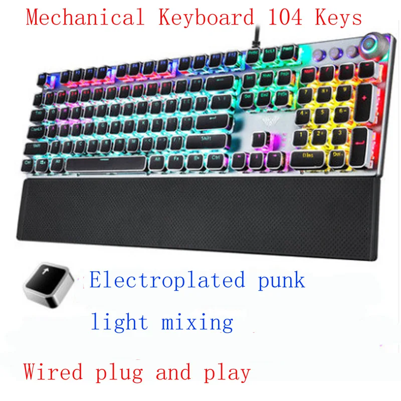 Gaming Mechanical Keyboard 104 Keys Wired  Retro Round Glowing Keycaps Backlit USB  Electroplated Punk Light Mixing For PC Lapto