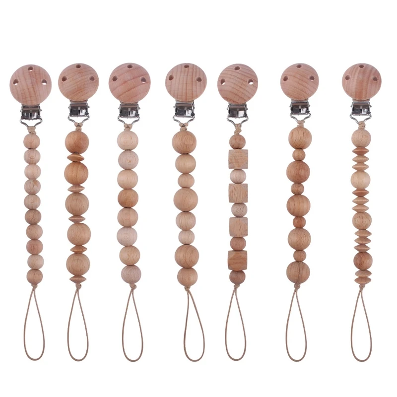 

Newborn Pacifier Clip Chain Beech Wooden Beads DIY Dummy Nipple Soother Holder Baby Teething Chewing Toys Chain Clip