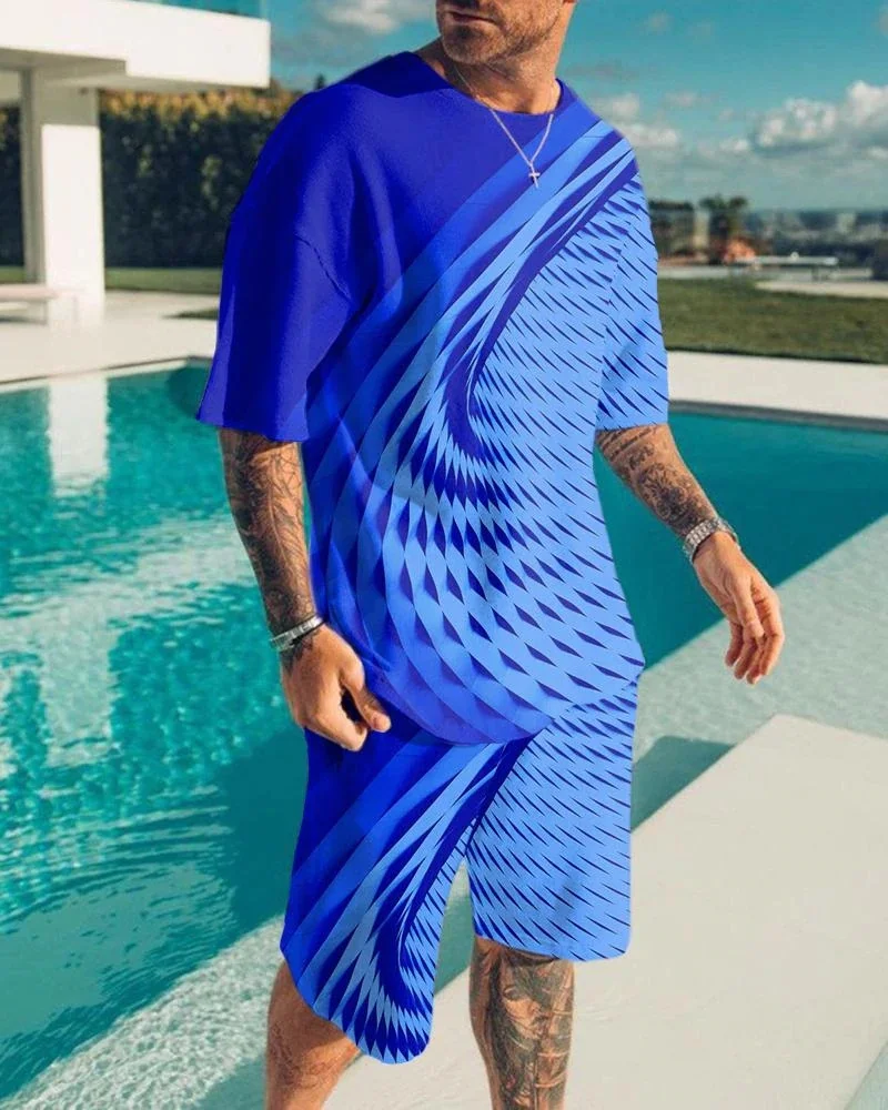 

Men Summer O-Neck Sets Shorts Outfits Male Clothing Street T Shirt Two Piece 3D Print Casual Tracksuit Oversized Beach Sportwear