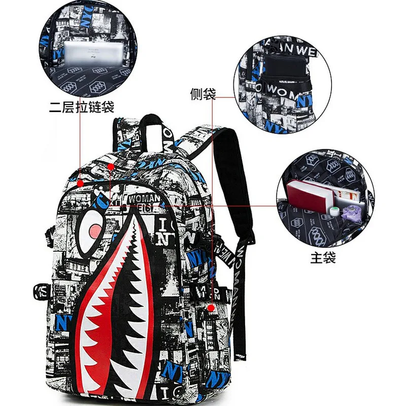 Повседневная легкая сумка с принтом в виде акулы