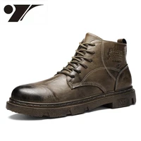 fashion boots new middle top mens casual leather shoes retro black non slip mens boot platform sankle boots comfortable