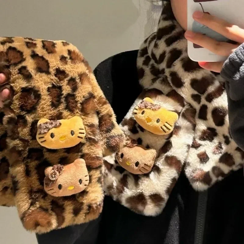 Новый Sanrio Hello Kitty мультфильм аниме леопардовый длинный плюшевый шарф Kawaii