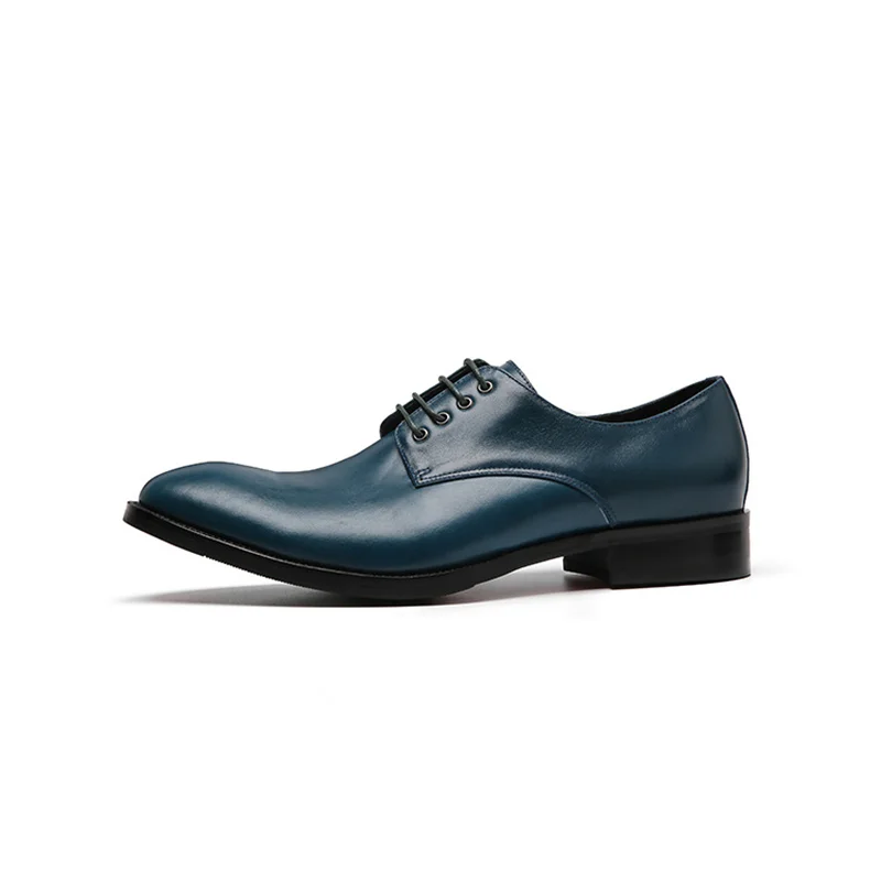 

Noble Blue Gentlemen Leather Thick-soled Oxfords Pointed Toe Formal Dress Shoes Elegant Mature Men's High End Heels