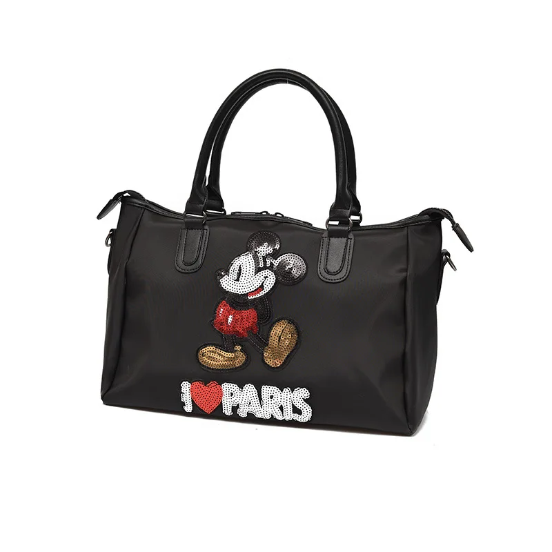 Disney New Waterproof Nylon Luggage Bag Fashion Sequin Mickey Travel Bag One Shoulder Diagonal Portable Bag for Men and Women
