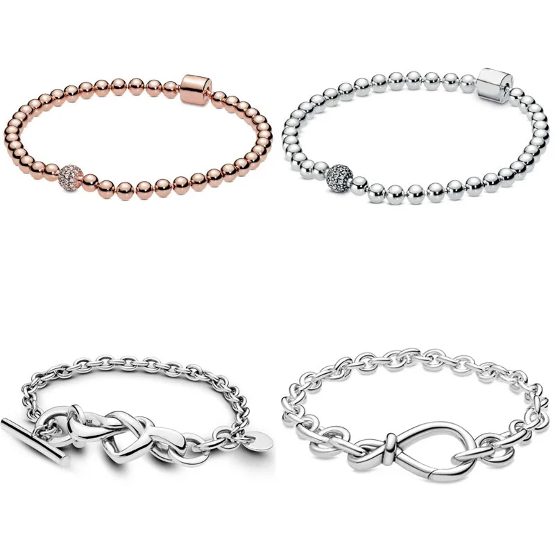 

Original Knotted Heart Heart-embellished T-clasp Link Bracelet Fit Europe Bangle silver Charm Jewelry
