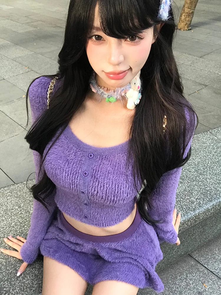 Женский мохеровый свитер с оборками юбка длинными рукавами