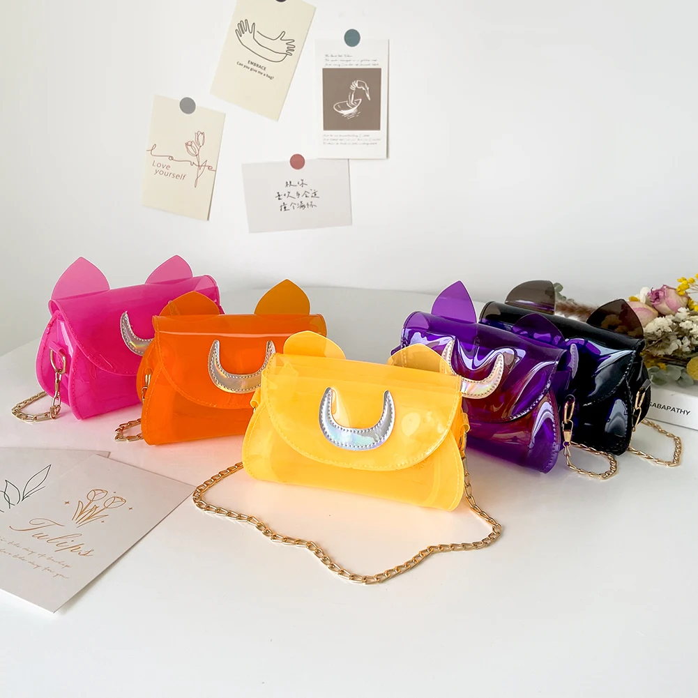 

PVC Transparent Shoulder Bag Kid Girls Summer Cute Ear Chain Messenger Handbags Environmental Storage Handbag