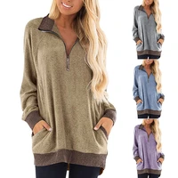 2022 autumn and winter new womens chest zipper casual pocket long sleeved sweater t shirt women