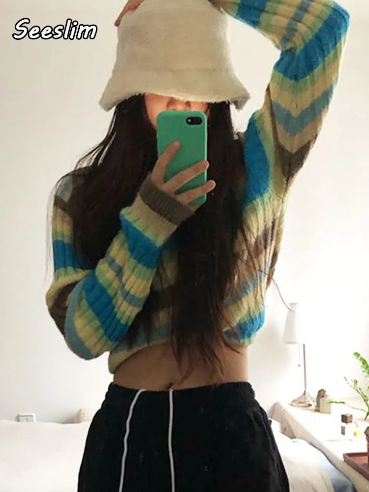 

Женский свитер в полоску, с длинным рукавом, на осень/зиму