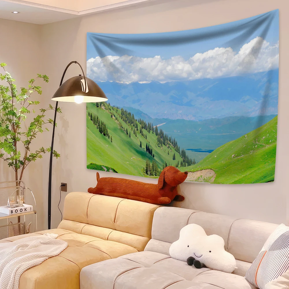 

Landscape Tapestry Mountain Scenery Printed Wall Hanging Carpets Bedroom Or Home Decoration Dorm Backdrop Sofa Blanket