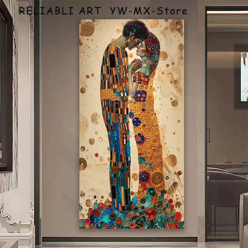 Винтажная пара в стиле Климта подчеркивающая портретную холст картина постер и